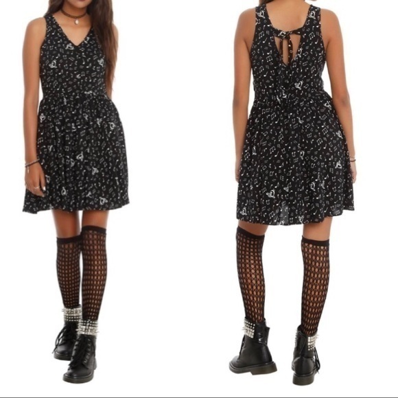 Hot Topic Dresses & Skirts - Musical print black mini skater dress